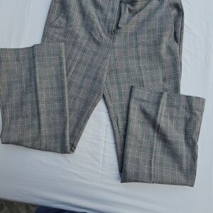 Tibi Black and Gray Plaid Straight Leg Pants